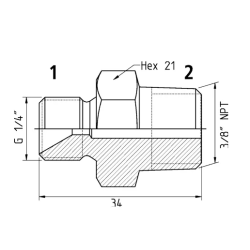 1/4" BSP � 3/8" NPT - Male � Hex Nipple � Reducing Adapter � 700 bar
