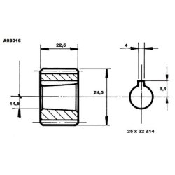 Spline Gr. 2 25x22 z14, 4 mm. kile