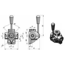 Omskifterventil 1/2" - 3/3 manuel - Lukket center